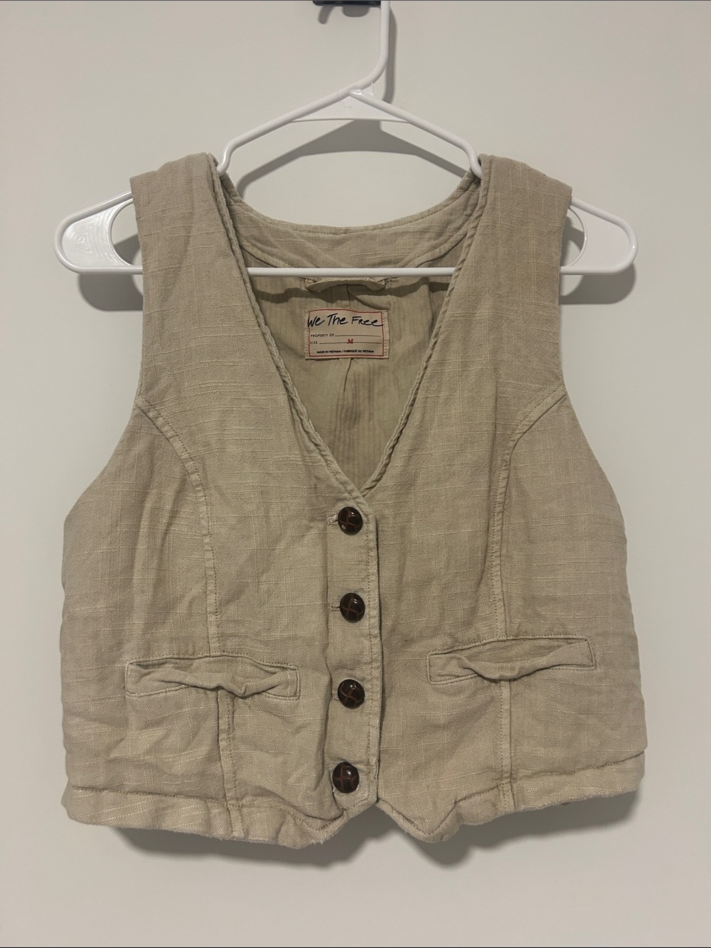 We The Free Natural Beige Linen Button Vest